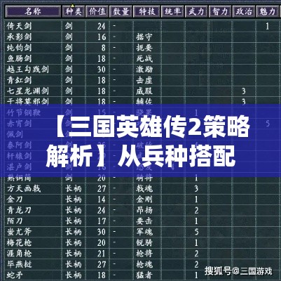 【三国英雄传2策略解析】从兵种搭配到战术布局，精准剖析常胜之道！立足未来，掌握胜局！